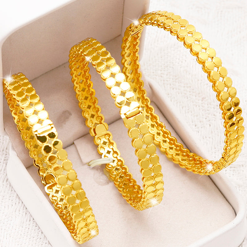 24K Gold Plated Copper Fine Charm Bracelets with Geometric Pattern.