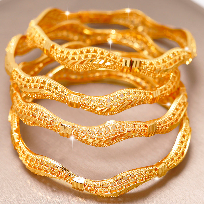 Gold Plated Wavy Textured Bangles