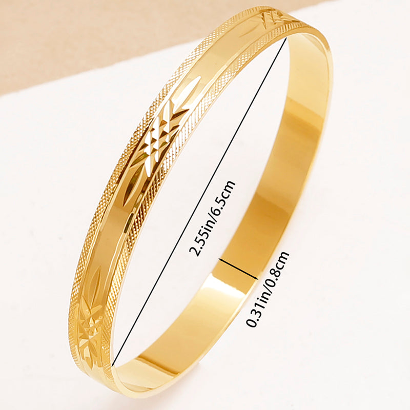 24K Gold Plated Stackable Bangles, Diamond-Cut Engraved Statement Bracelet Sets.