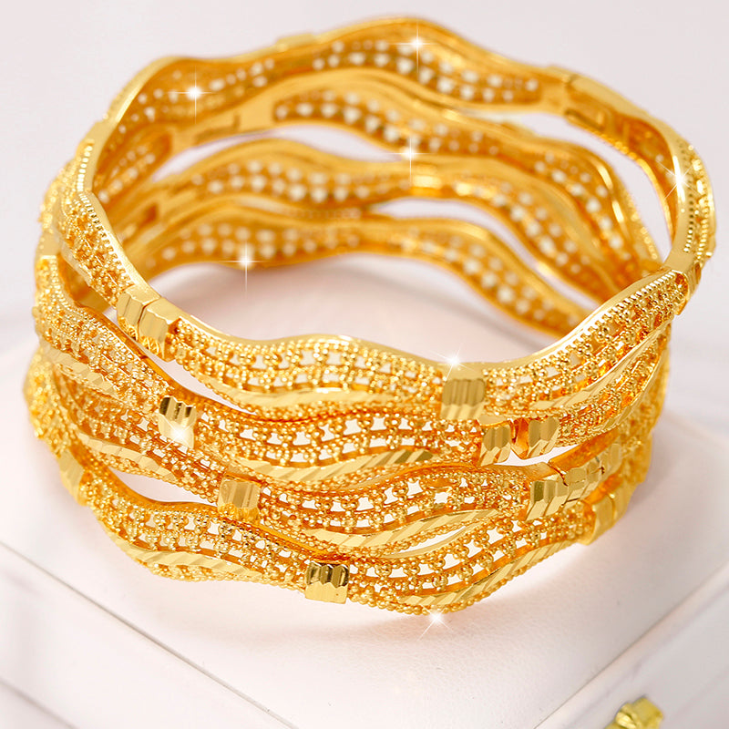 Gold Plated Wavy Textured Bangles