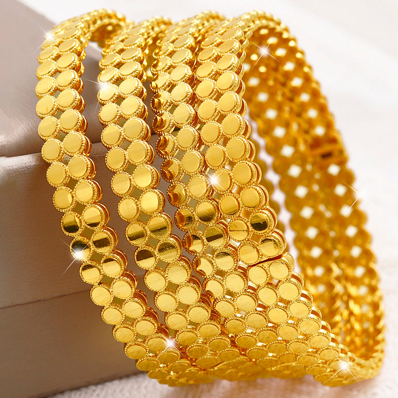 24K Gold Plated Copper Fine Charm Bracelets with Geometric Pattern.