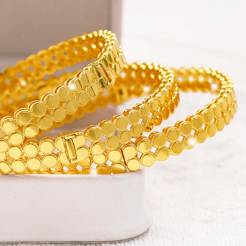 24K Gold Plated Copper Fine Charm Bracelets with Geometric Pattern.