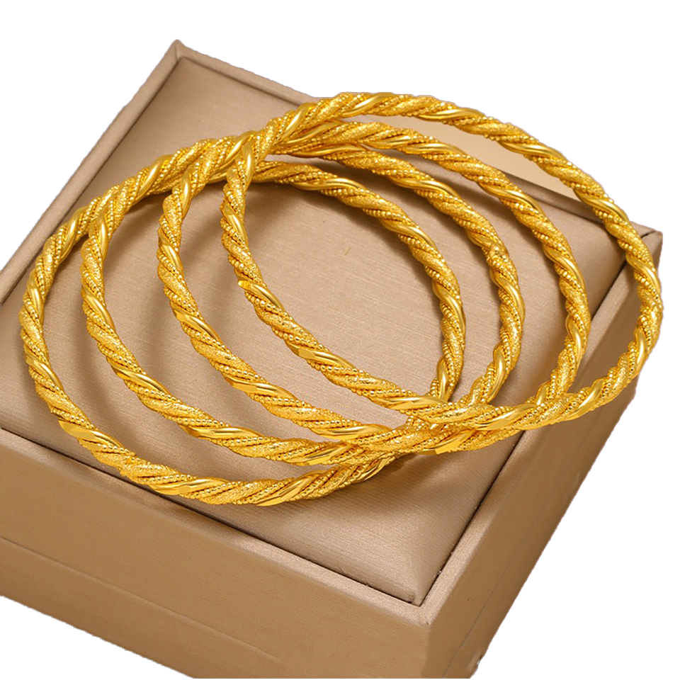 24K Gold Plated Twisted Rope Bangles Set Of 4