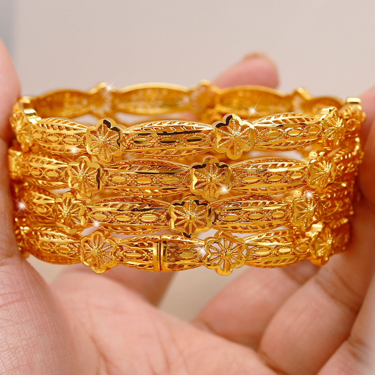 Gold Plated Floral Filigree Bangles