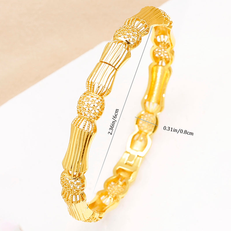 Textured Bamboo Joint Gold Plated Bangle Set – Deluxe Statement Bracelets.