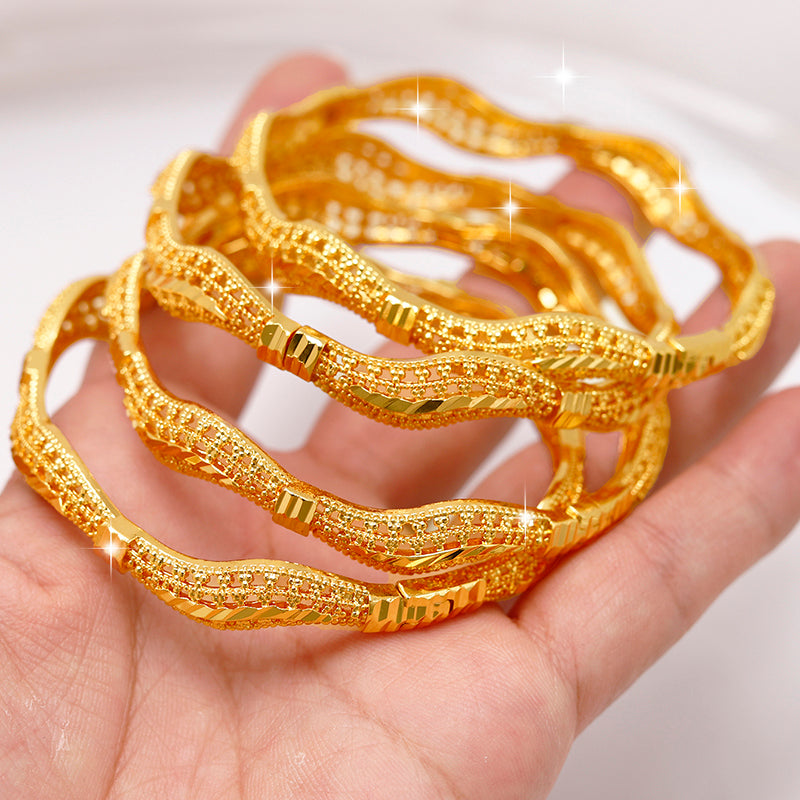Gold Plated Wavy Textured Bangles