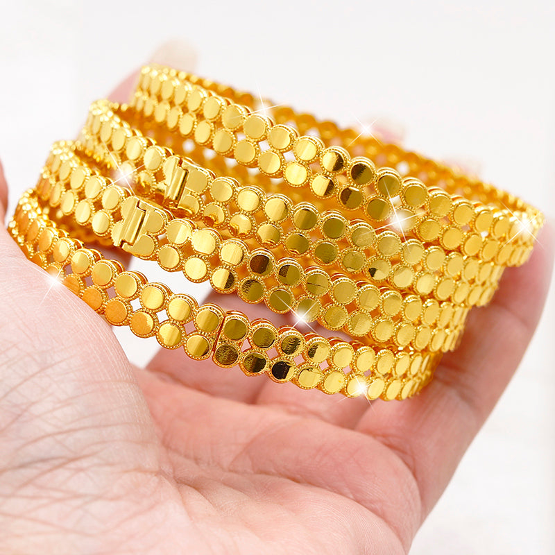 24K Gold Plated Copper Fine Charm Bracelets with Geometric Pattern.