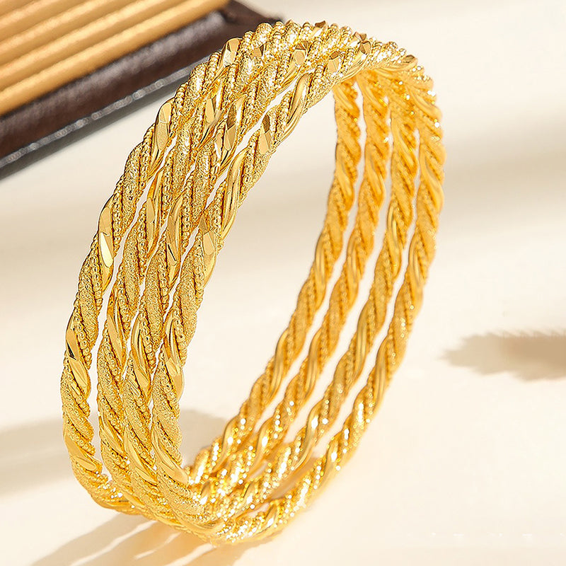 24K Gold Plated Twisted Rope Bangles Set Of 4