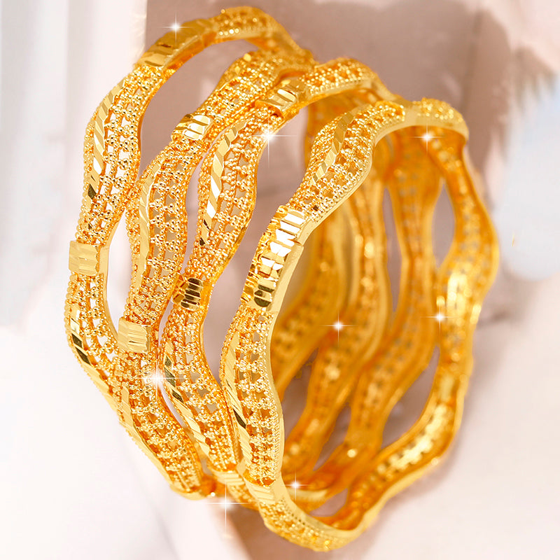Gold Plated Wavy Textured Bangles
