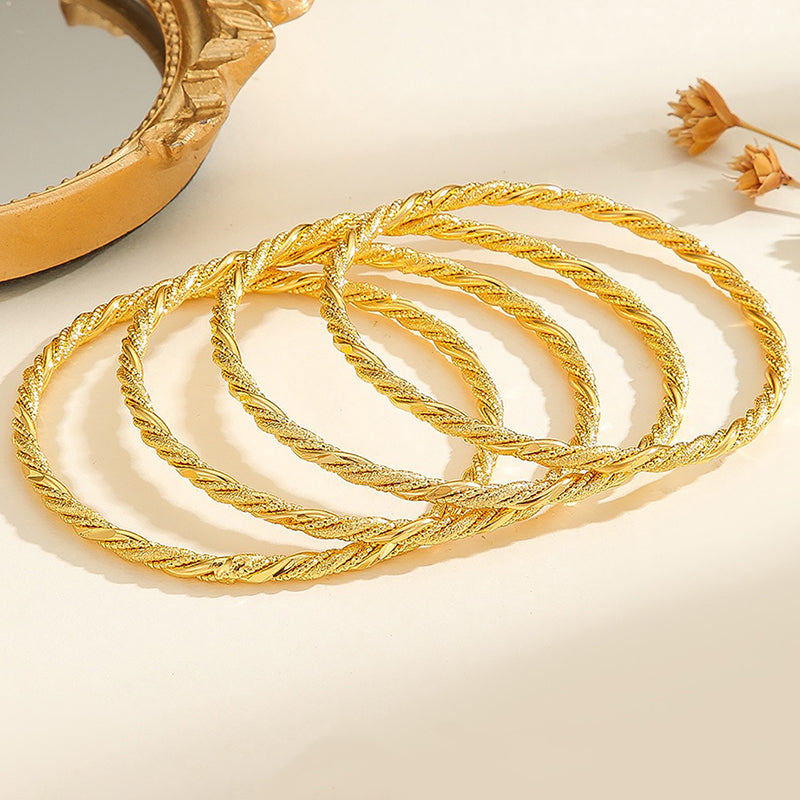 24K Gold Plated Twisted Rope Bangles Set Of 4