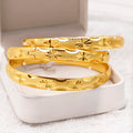 24K Gold Plated Stackable Bangles, Diamond-Cut Engraved Statement Bracelet Sets.